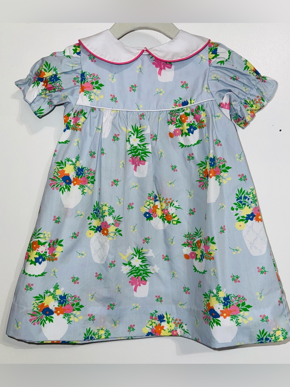 Beaufort bonnet Light Blue Floral Basket Print Peter Pan Collar Kids Dress 2t